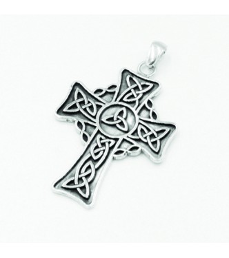 PE001414 Genuine Sterling Silver Pendant Celtic Cross Triskelion Solid Hallmarked 925